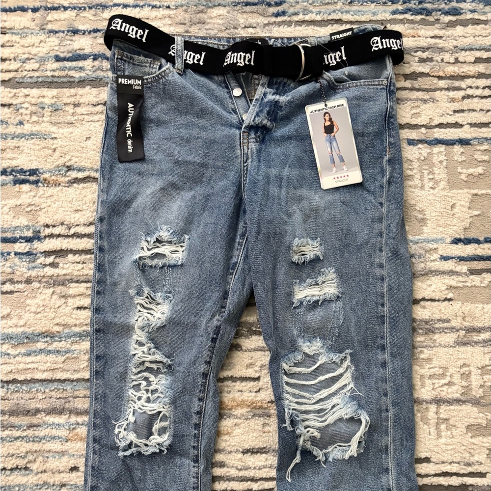 Angel High Rise Distressed Blue Jeans